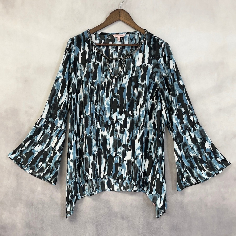 Juicy Couture Bell Sleeve Blouse Womens Large Flowy Bling Statement Going Out